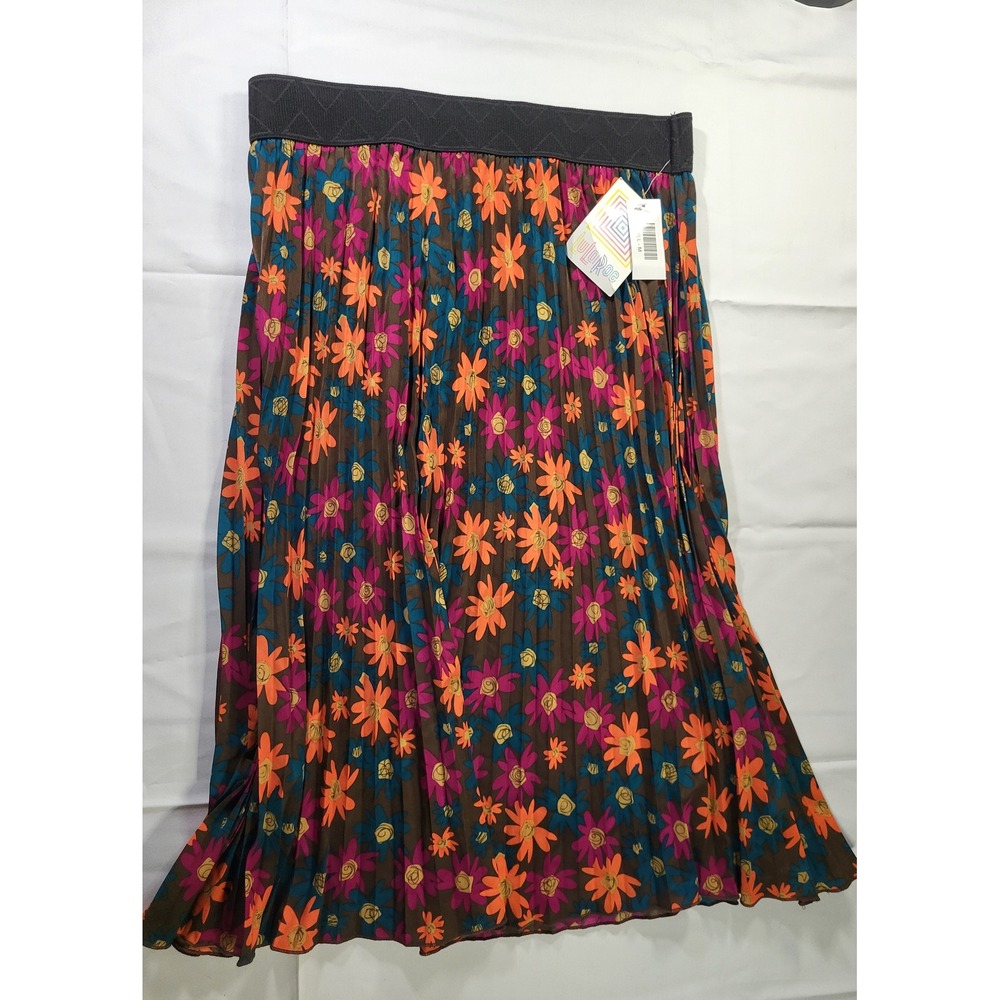 NWT LuLaRoe Jill Pleated Skirt Womens Size M Brown Floral Midi Elastic Waist